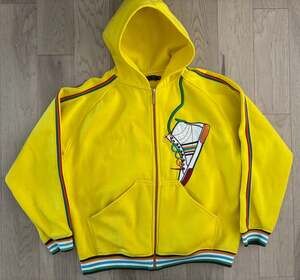 Coogi Men's Yellow Full Zip Hoodie with Embroidered Sneaker Graphic